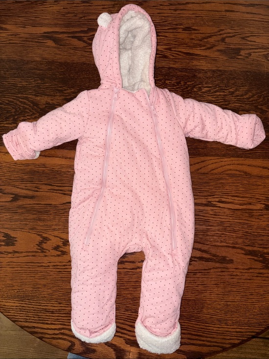 GAP Other - GAP Pink Hooded Baby Snowsuit One-Piece with Tiny Polka Dots